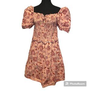 Smocked Puff-Sleeve Midi Dress in Blush Floral